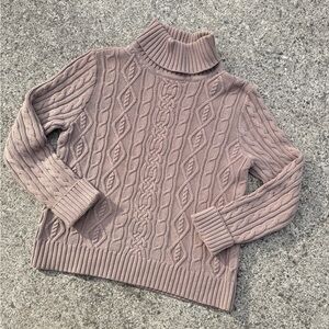 Jeanne Pierre Cable Knit Turtleneck Sweater Light Brown Tan Size M 100% Cotton
